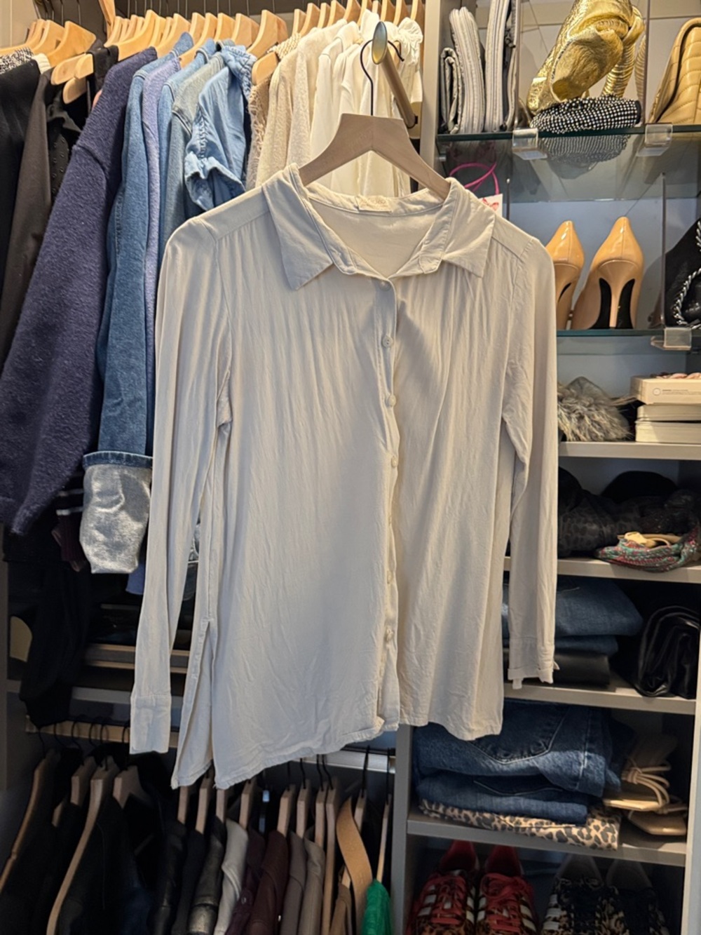 Mus & bombon - Light Cream Button-Down Long Sleeve Shirt - Women S